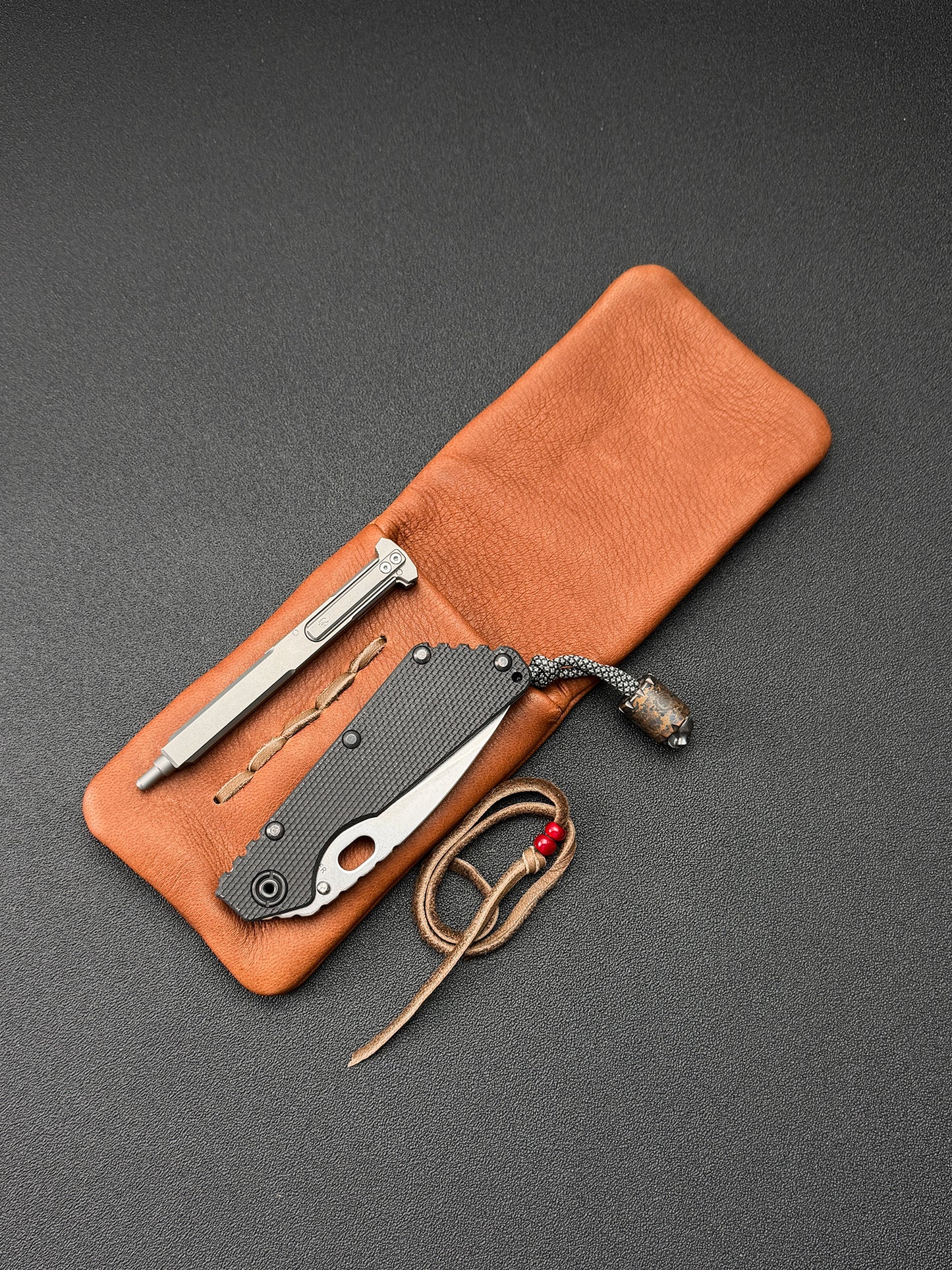wtopia Japan-Made Custom Mini EDC 2-in-1 Pouch | Brown Deerskin