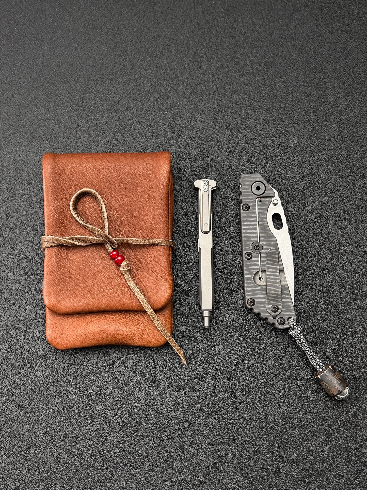 wtopia Japan-Made Custom Mini EDC 2-in-1 Pouch | Brown Deerskin