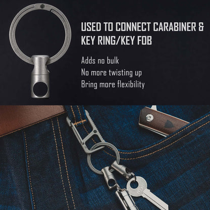 KeyUnity KA07 TITANIUM SWIVEL KEY RING KEYCHAIN CONNECTOR 2PCS, ANTI TANGLE 360° ROTATE KEY LINKER FOR CARABINER & SPLIT RING