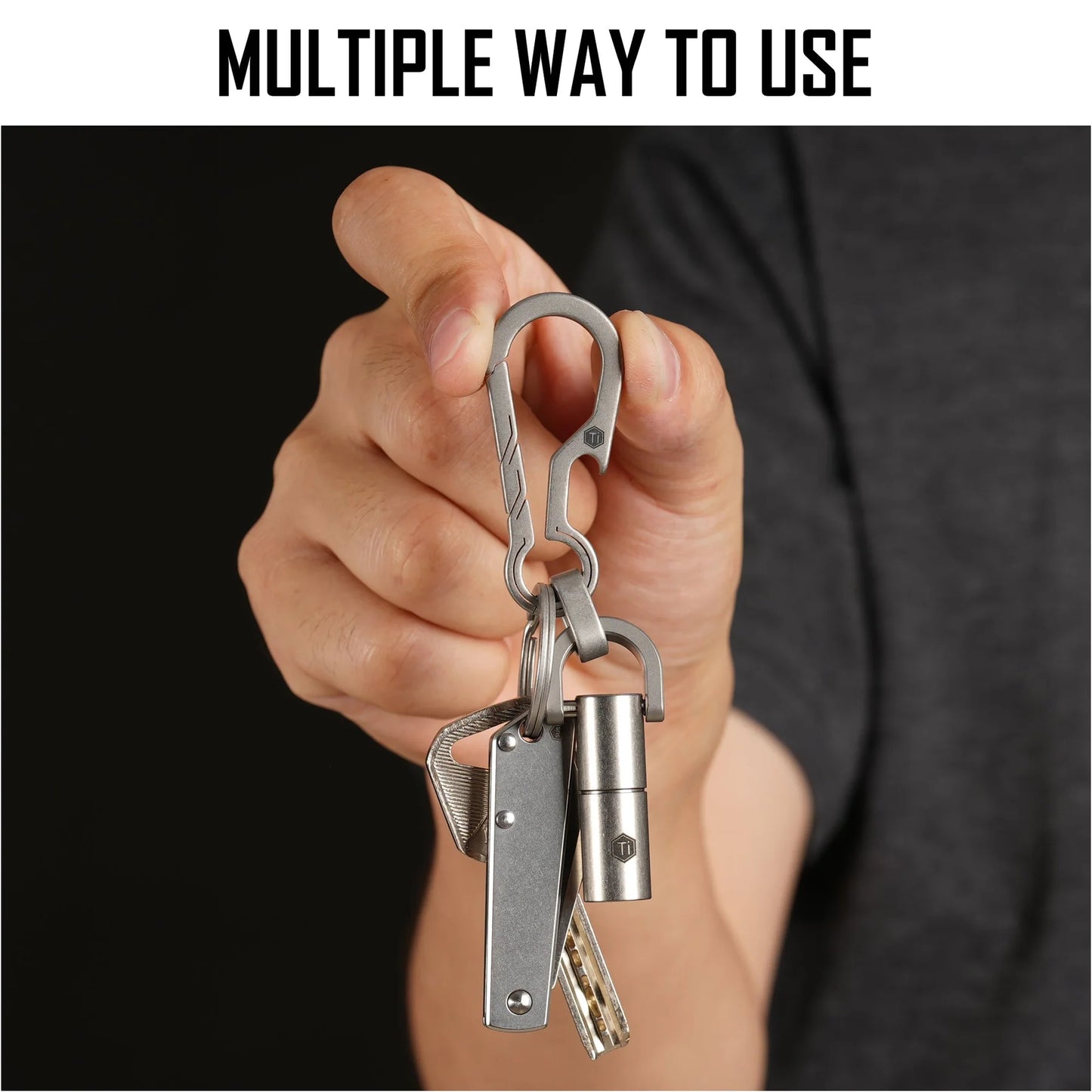 KeyUnity KM14 TITANIUM EDC BOTTLE OPENER KEYCHAIN CLIP WITH D RING