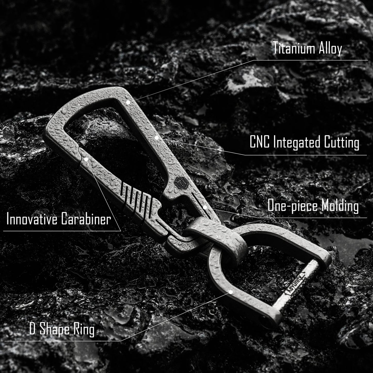 KeyUnity KM17 TITANIUM EDC CARABINER KEYCHAIN CLIP WITH D RING