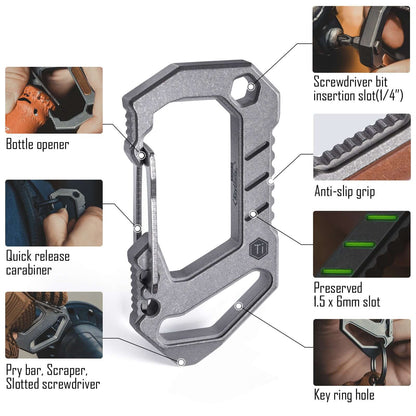 KeyUnity KU03 TITANIUM EDC 6 IN 1 MULTI-TOOL QUICK RELEASE CARABINER