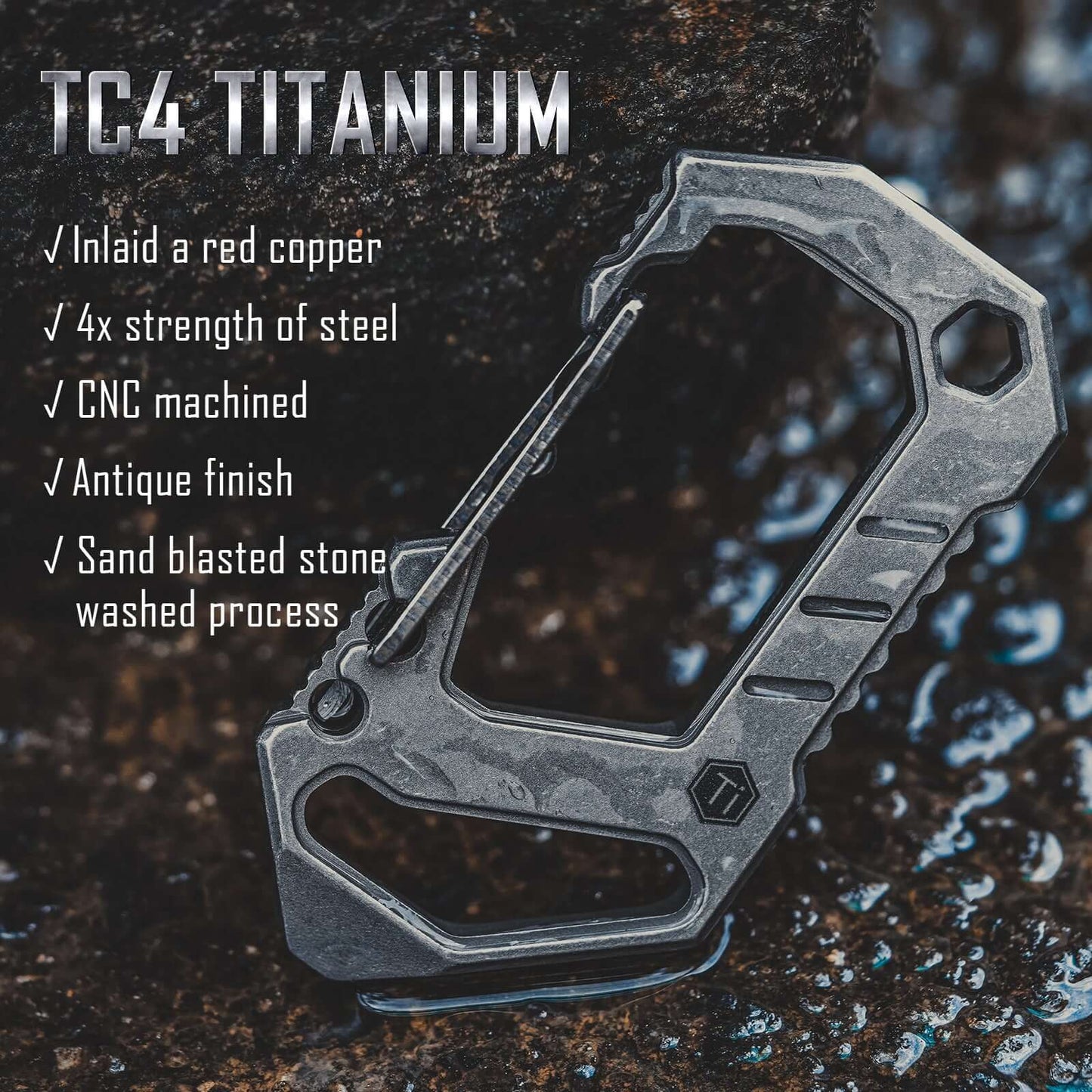 KeyUnity KU03 TITANIUM EDC 6 IN 1 MULTI-TOOL QUICK RELEASE CARABINER