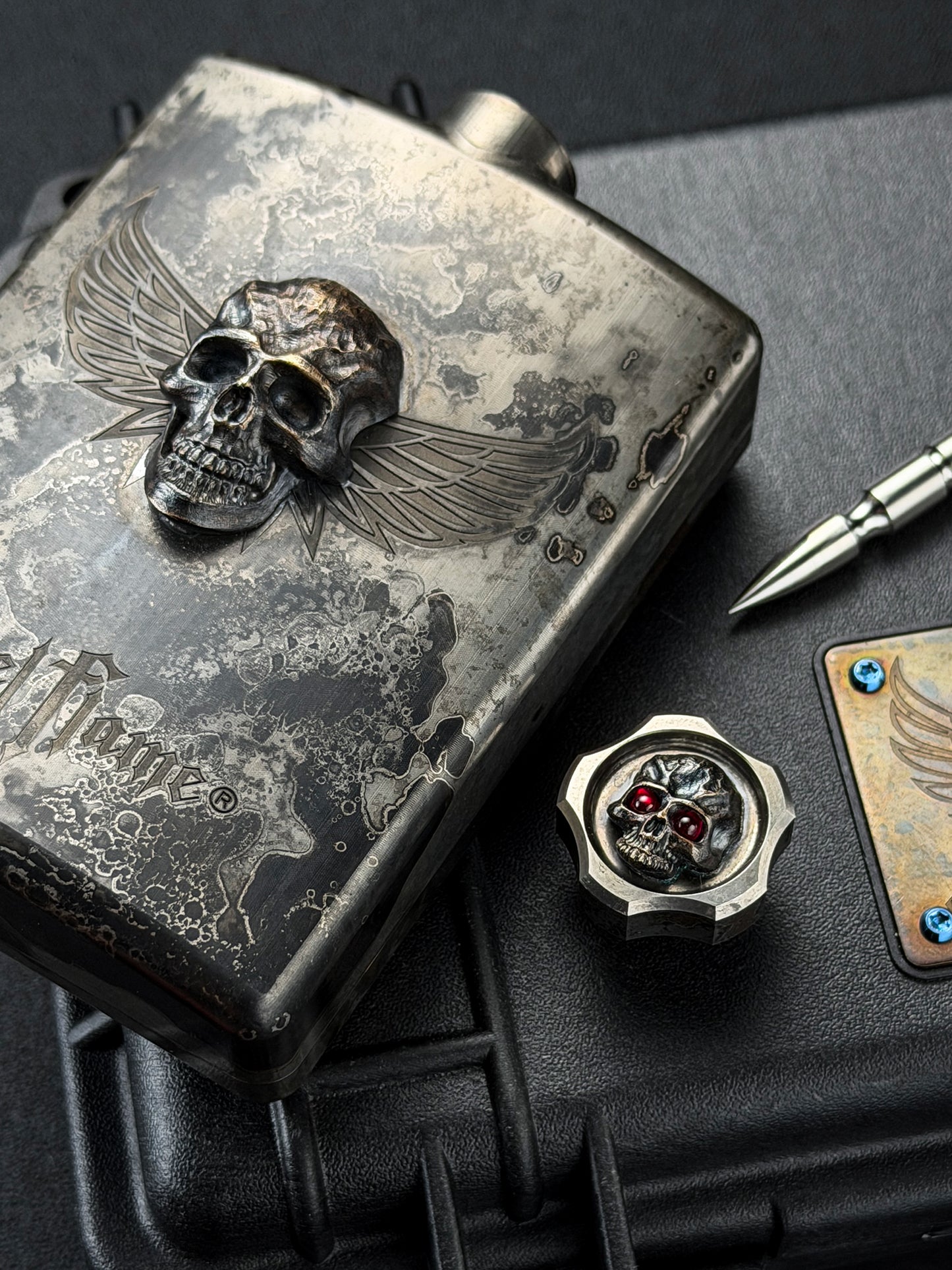 Ultra Rare Steel Flame One-Off XXXL Dark Skull Flask
