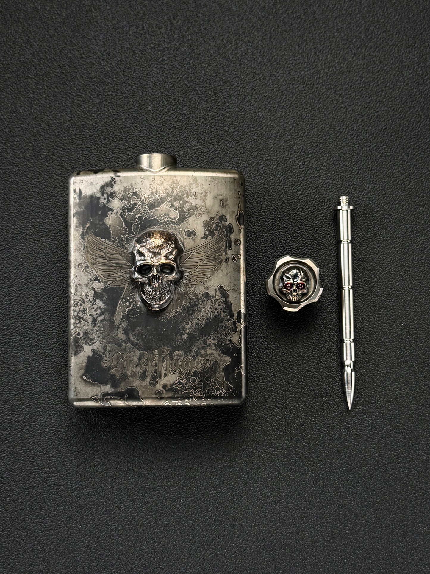 Ultra Rare Steel Flame One-Off XXXL Dark Skull Flask