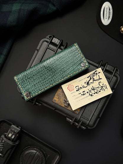 Wtopia Handmade Sharkskin Knife Pouch｜One-Off Japanese Made with Skull & Apricot Blossom Snap