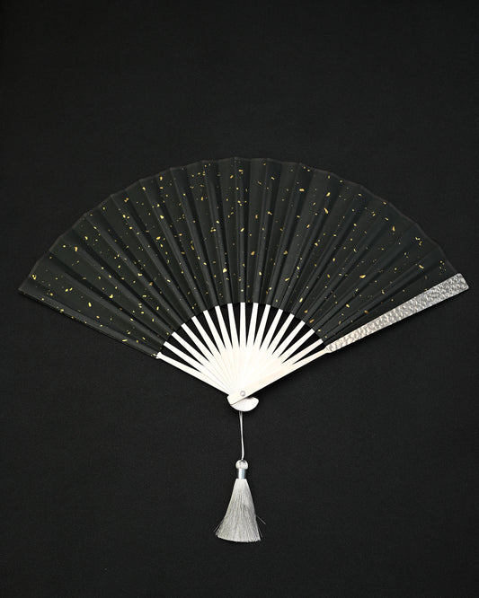 Custom Hammered TC4 Titanium Folding Fan – 9-Inch / 18-Rib with Black Gold-Flecked Xuan Paper