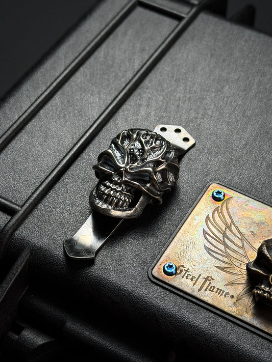 Rare Steel Flame XL Reaper Skull Silver 3 Hole Pocket Clip
