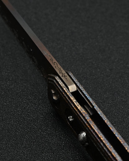 Rare Glenn Waters Knives Custom Flipping Tanto – M390 / Hand-Engraved Lava Titanium / Sterling Silver & Bronze Skulls
