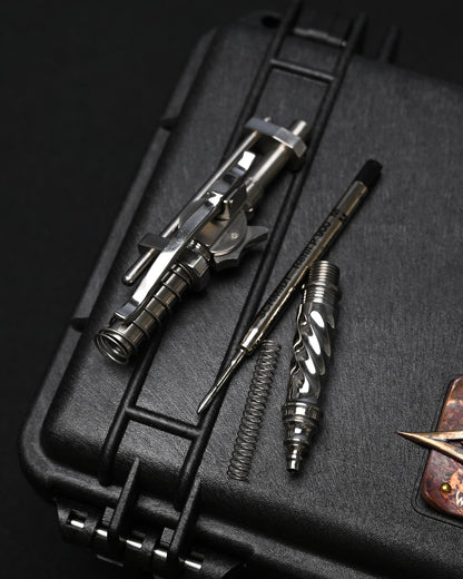 Hidetoshi Nakayama Custom Sliding Mechanical Steampunk Ballpoint Pen – Stainless Steel / Made in Japan