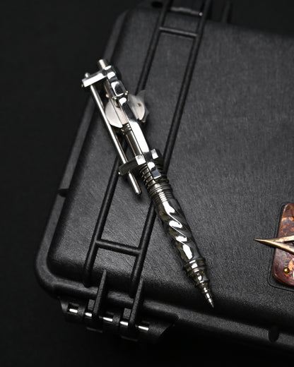 Hidetoshi Nakayama Custom Sliding Mechanical Steampunk Ballpoint Pen – Stainless Steel / Made in Japan