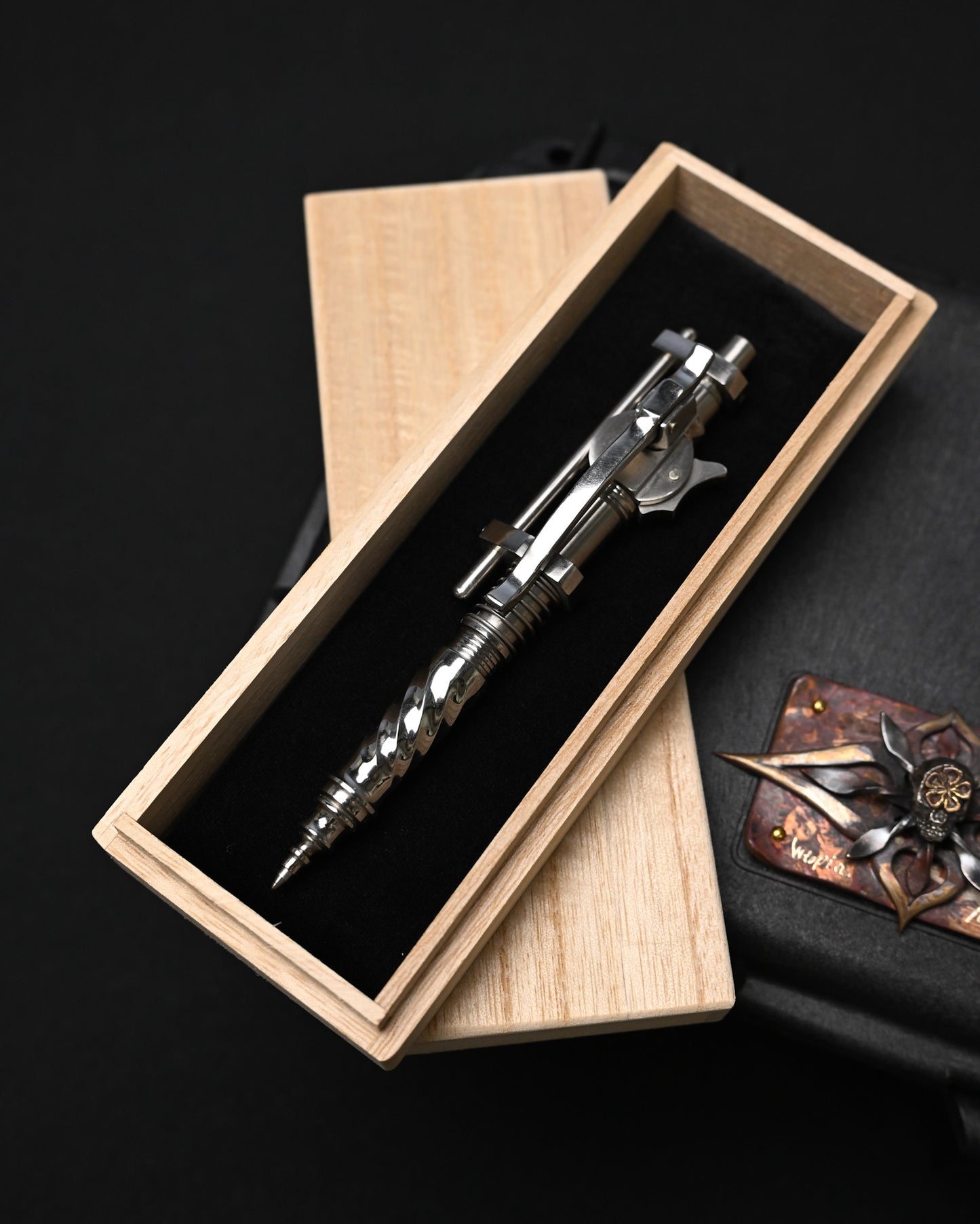 Hidetoshi Nakayama Custom Sliding Mechanical Steampunk Ballpoint Pen – Stainless Steel / Made in Japan