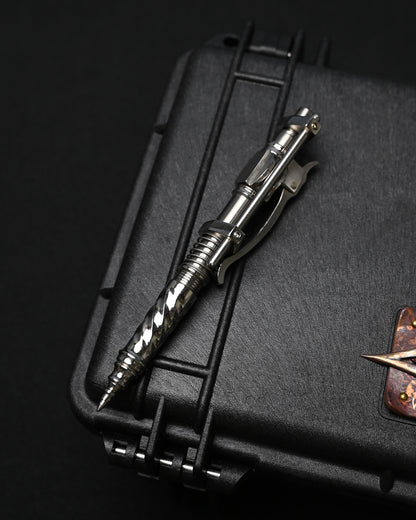 Hidetoshi Nakayama Custom Sliding Mechanical Steampunk Ballpoint Pen – Stainless Steel / Made in Japan