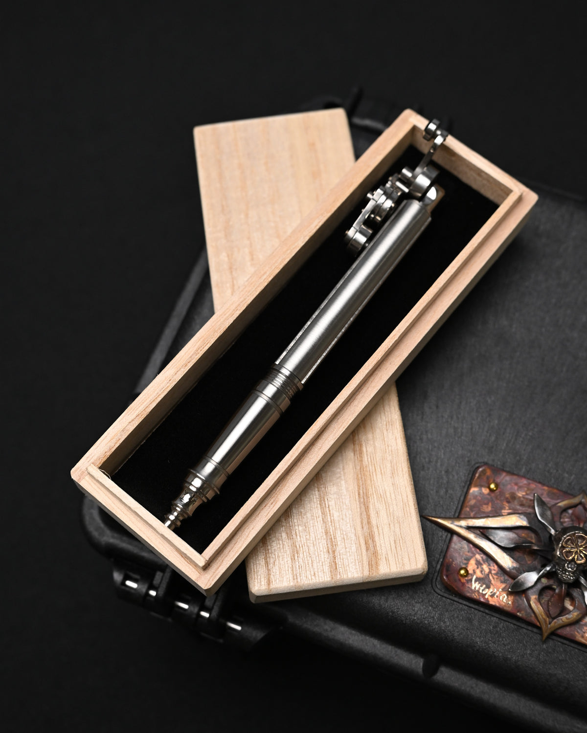 Hidetoshi Nakayama Custom Wheel-Linkage Mechanical Steampunk Ballpoint Pen – Stainless Steel / Made in Japan