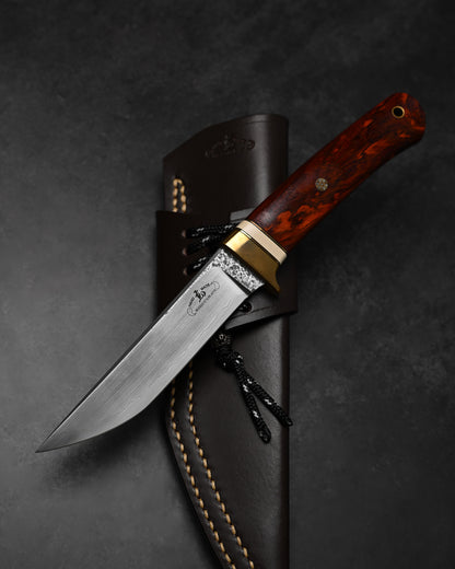 Hiroshi Suzuki VG10 33-Layer Damascus Outdoor Knife – Cocobolo Burl Handle