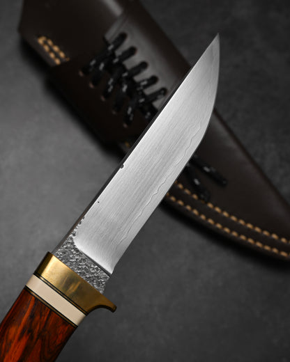 Hiroshi Suzuki VG10 33-Layer Damascus Outdoor Knife – Cocobolo Burl Handle