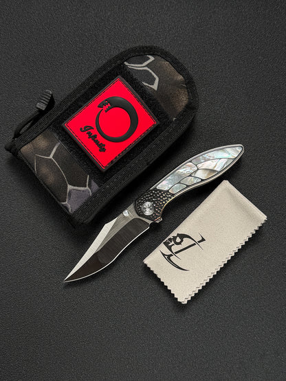 Infinite Charlie Knives Raku II M390 Brushed Hollow-Ground Titanium Mother-of-Pearl Custom Folding Knife