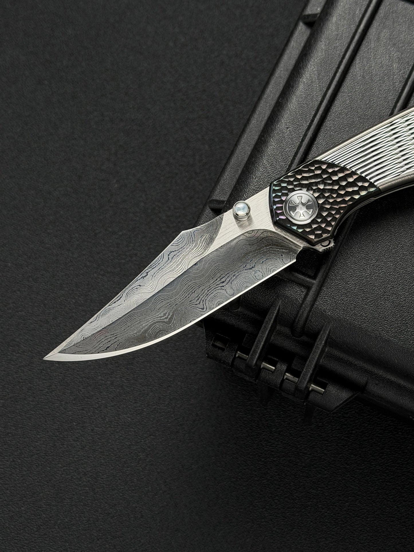 Infinite Charlie Knives Raku II Damascus Steel Diamond-Pattern Titanium Custom Folding Knife