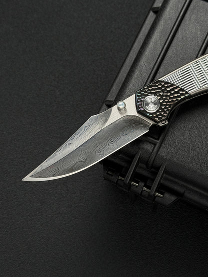 Infinite Charlie Knives Raku II Damascus Steel Diamond-Pattern Titanium Custom Folding Knife