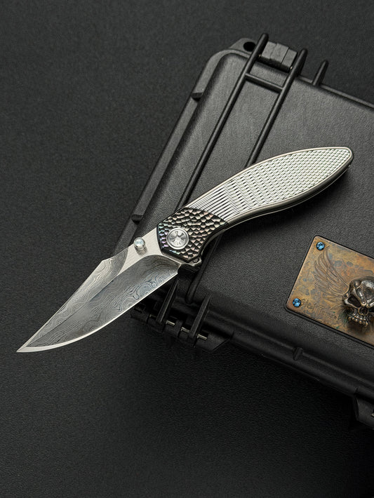 Infinite Charlie Knives 樂二 ダマスカス鋼 チタン ダイヤモンドパターン カスタムフォールディングナイフ