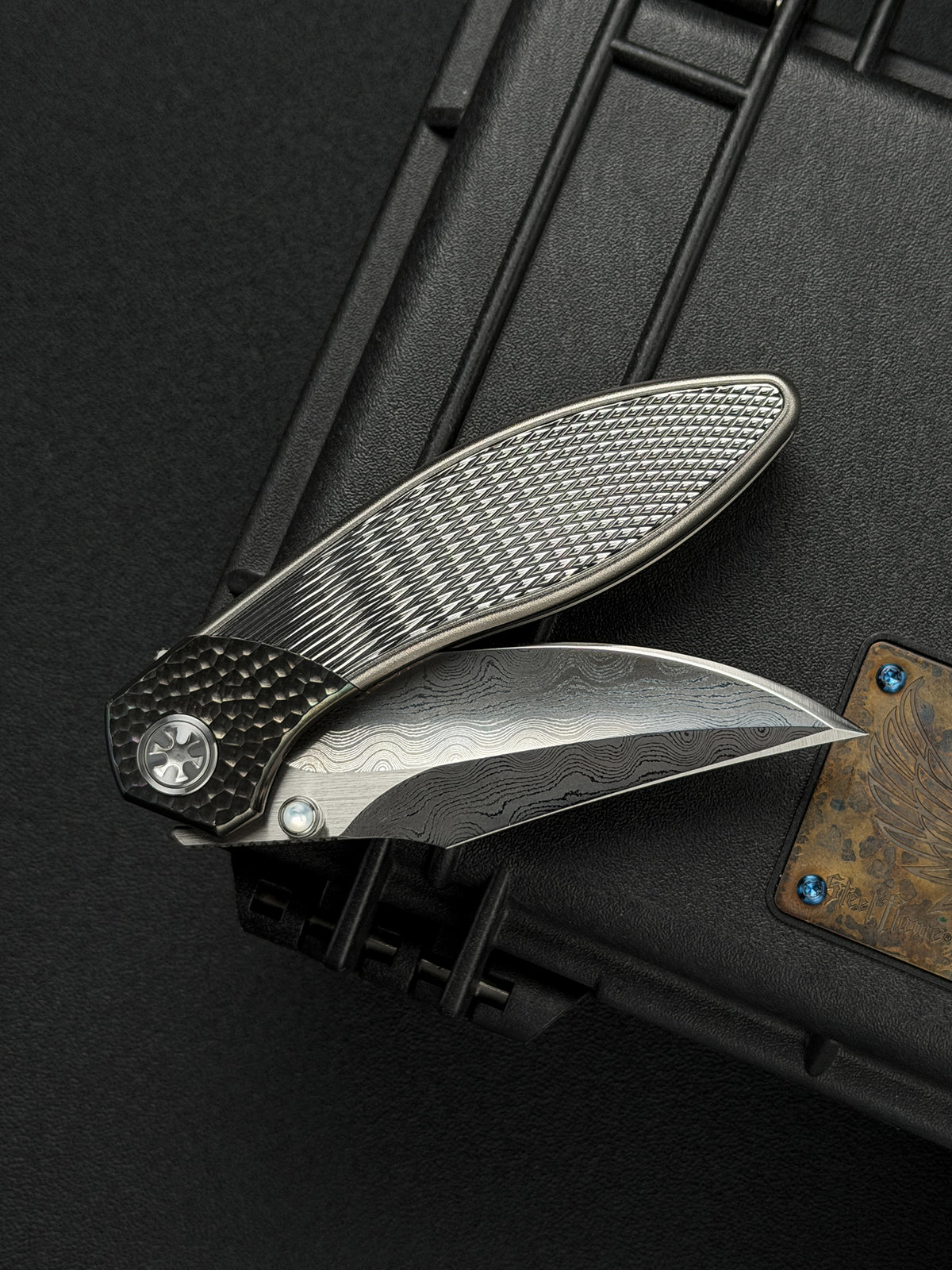Infinite Charlie Knives Raku II Damascus Steel Diamond-Pattern Titanium Custom Folding Knife