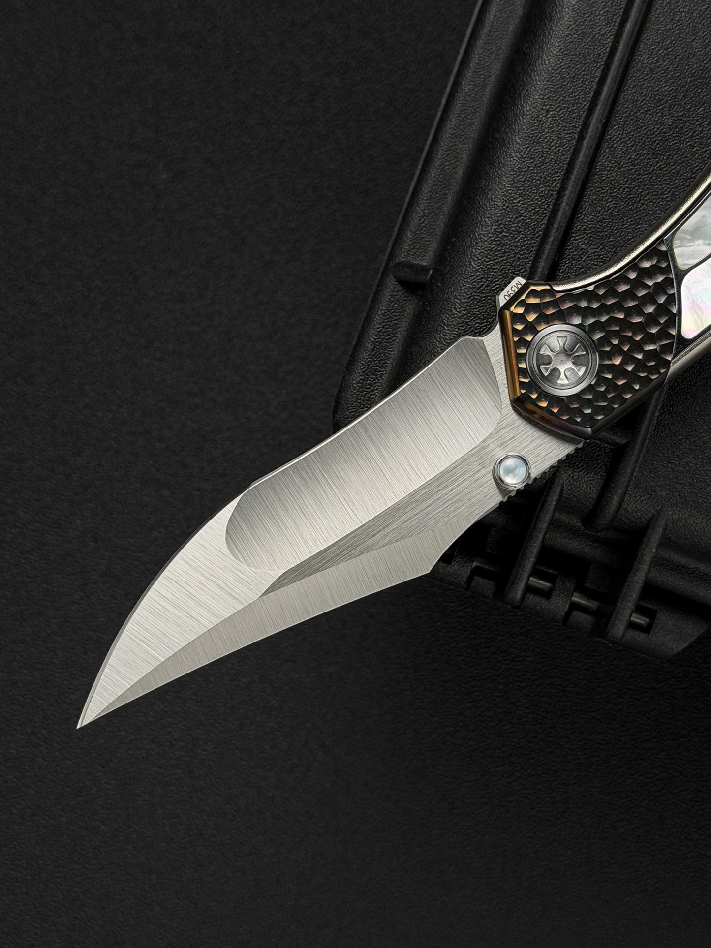 Infinite Charlie Knives Raku II M390 Brushed Hollow-Ground Titanium Mother-of-Pearl Custom Folding Knife