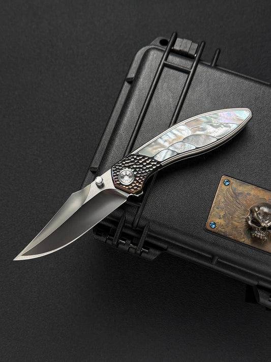 Infinite Charlie Knives Raku II M390 Titanium Mother-of-Pearl Custom Folding Knife