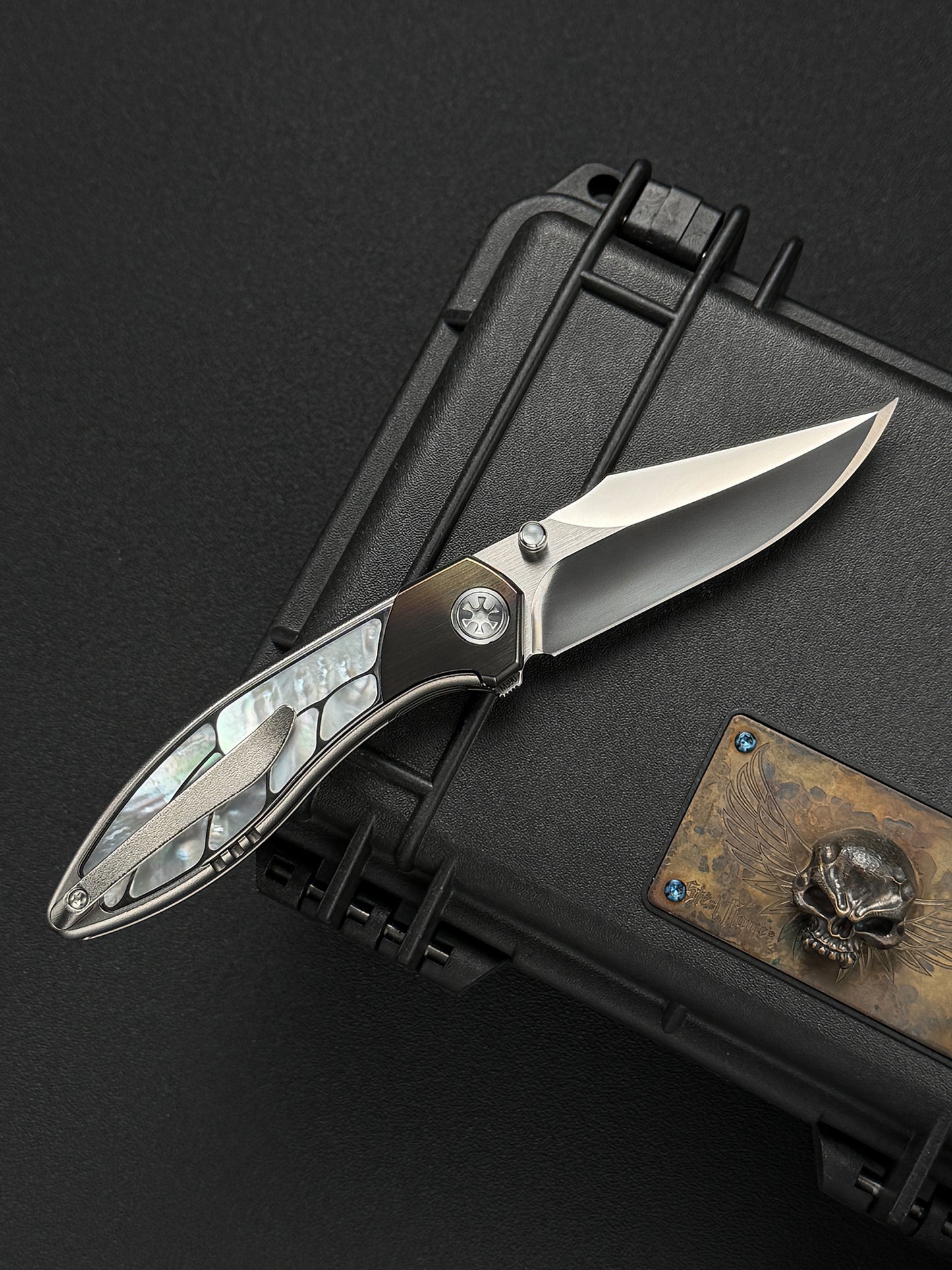 Infinite Charlie Knives Raku II M390 Titanium Folding Knife with Mother-of-Pearl Inlay