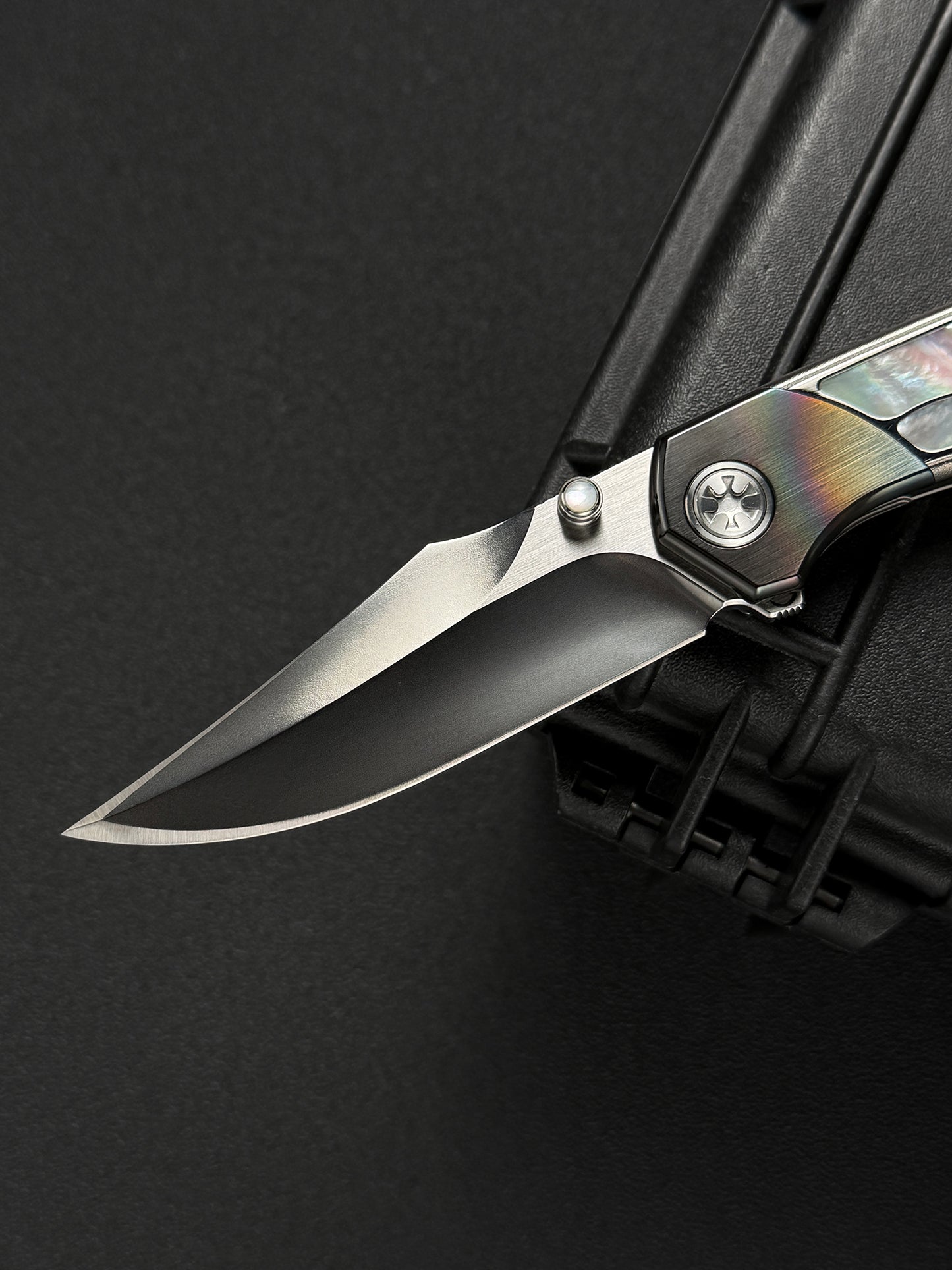 Infinite Charlie Knives Raku II M390 Titanium Folding Knife with Mother-of-Pearl Inlay
