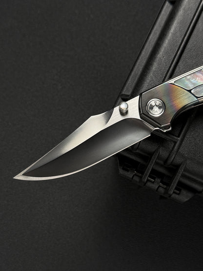 Infinite Charlie Knives Raku II M390 Titanium Folding Knife with Mother-of-Pearl Inlay