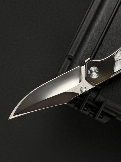 Infinite Charlie Knives Raku II M390 Titanium Folding Knife with Mother-of-Pearl Inlay