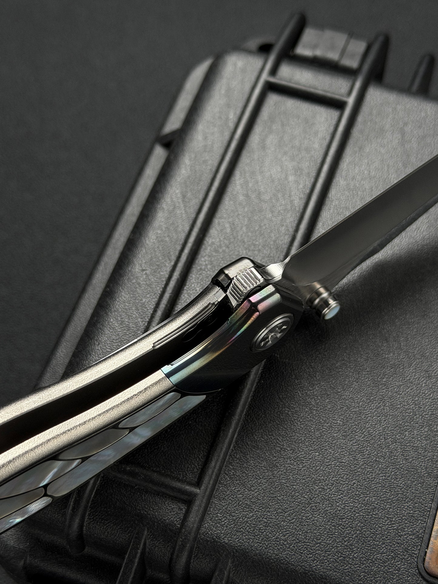 Infinite Charlie Knives Raku II M390 Titanium Folding Knife with Mother-of-Pearl Inlay