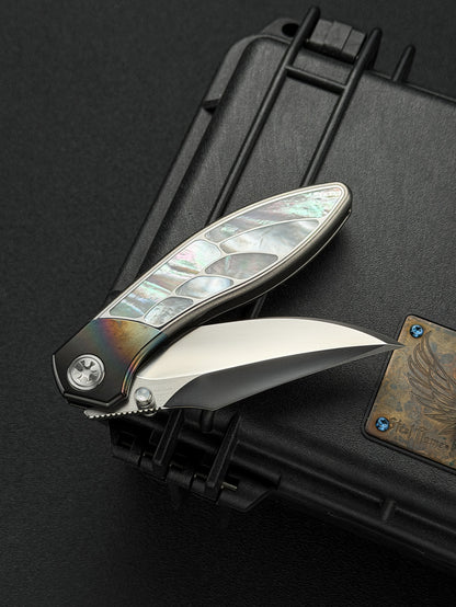 Infinite Charlie Knives Raku II M390 Titanium Folding Knife with Mother-of-Pearl Inlay