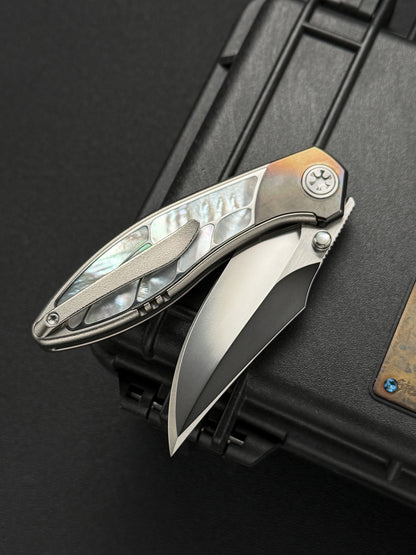 Infinite Charlie Knives Raku II M390 Titanium Folding Knife with Mother-of-Pearl Inlay