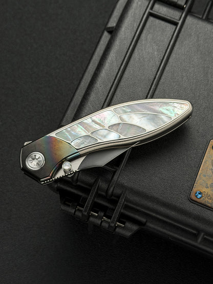 Infinite Charlie Knives Raku II M390 Titanium Folding Knife with Mother-of-Pearl Inlay