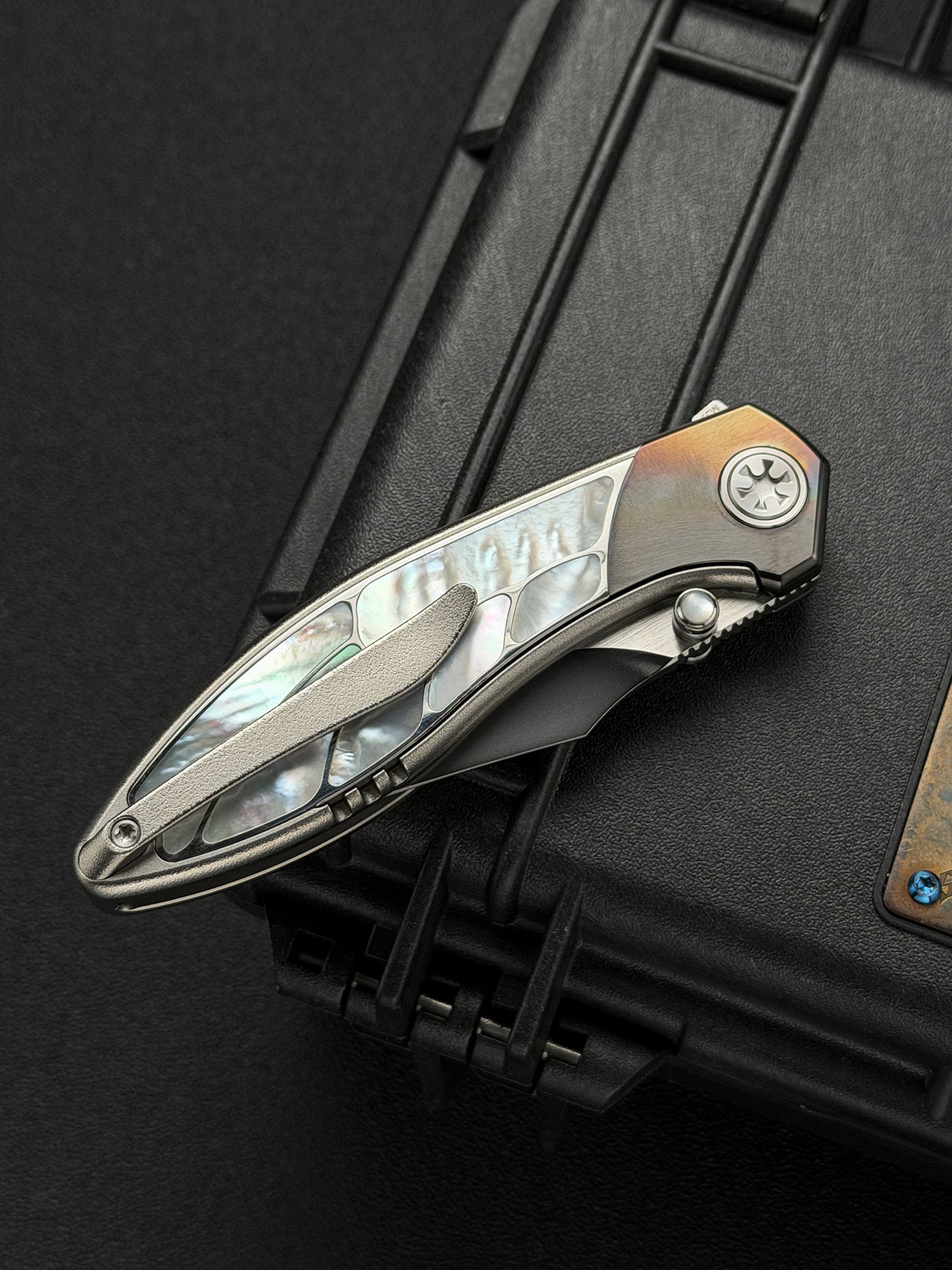 Infinite Charlie Knives Raku II M390 Titanium Folding Knife with Mother-of-Pearl Inlay