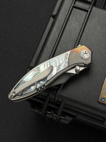 Infinite Charlie Knives Raku II M390 Titanium Folding Knife with Mother-of-Pearl Inlay