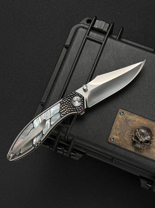 Infinite Charlie Knives Raku II M390 Titanium Mother-of-Pearl Custom Folding Knife