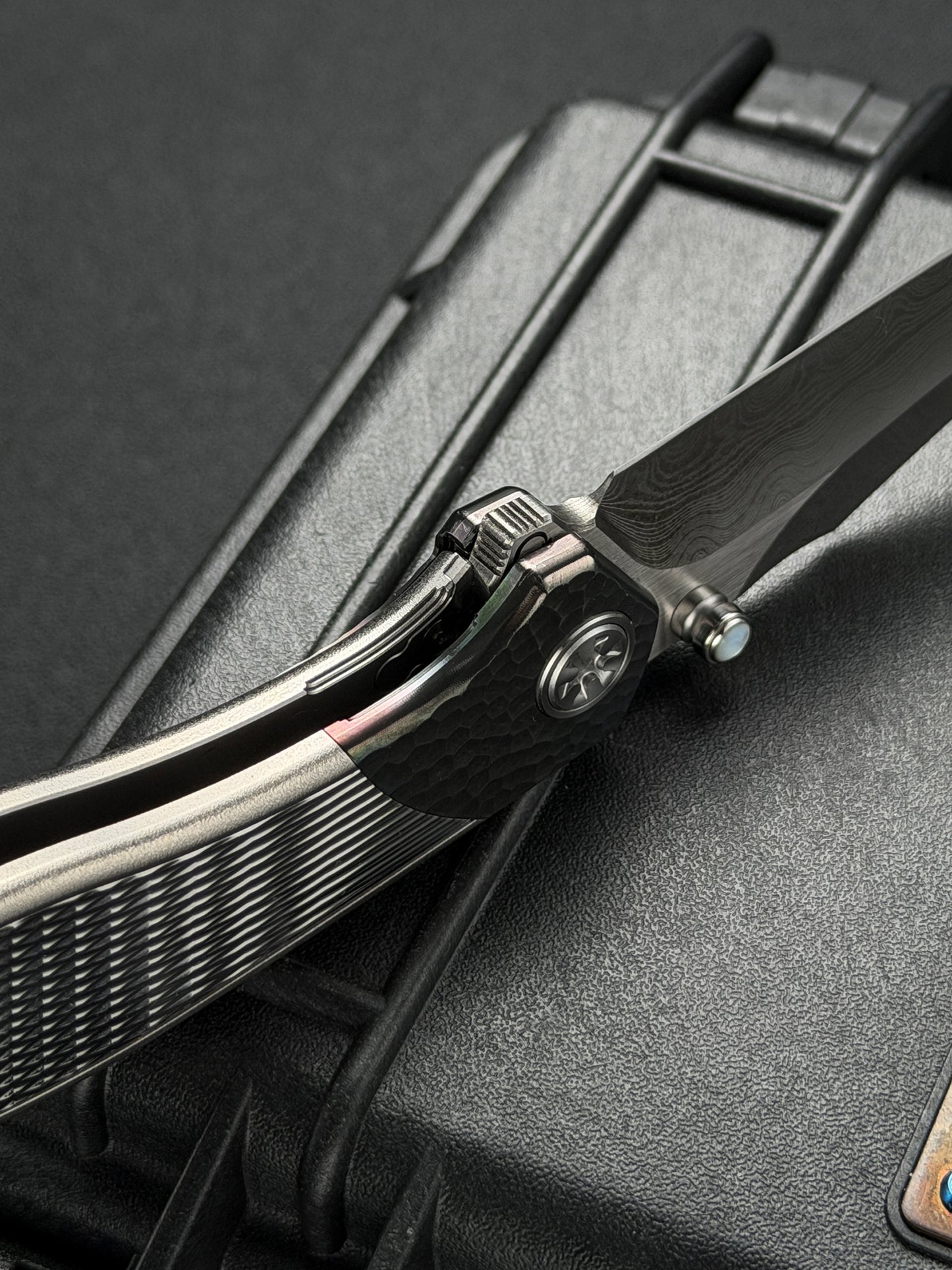 Infinite Charlie Knives Raku II Damascus Steel Diamond-Pattern Titanium Custom Folding Knife
