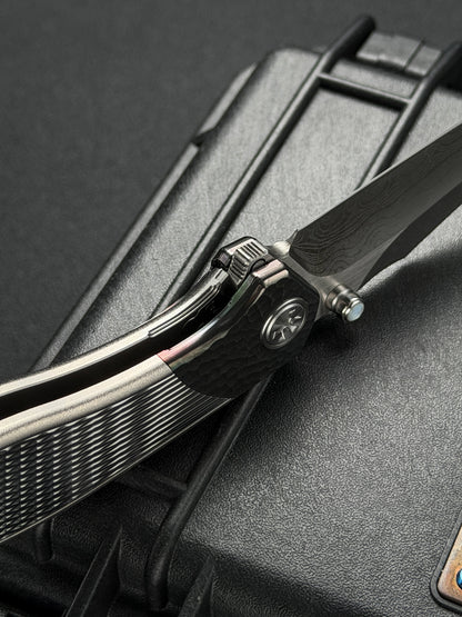 Infinite Charlie Knives Raku II Damascus Steel Diamond-Pattern Titanium Custom Folding Knife
