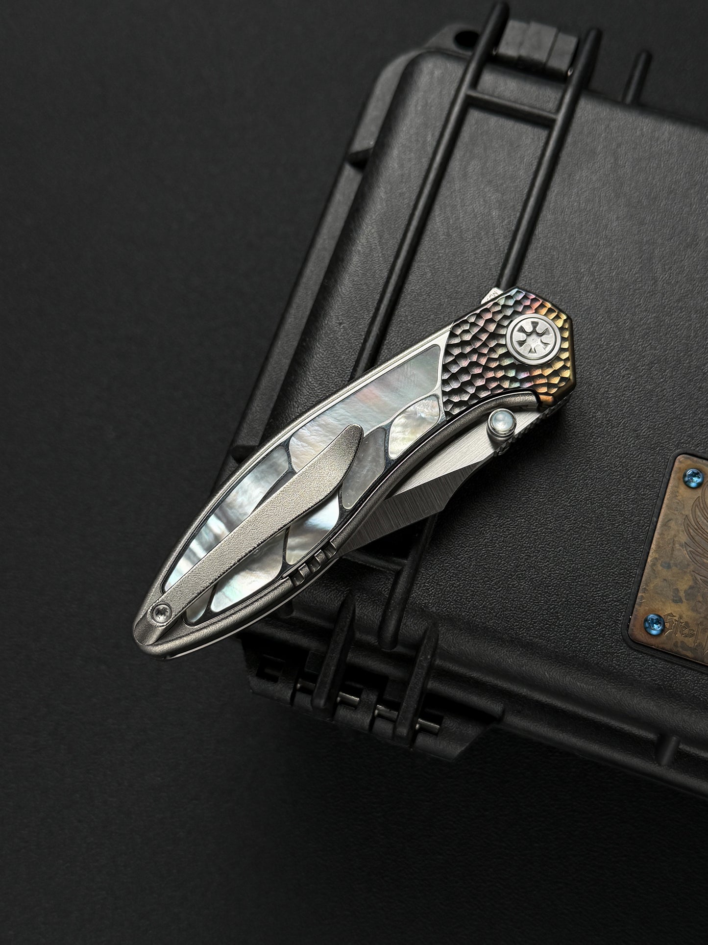 Infinite Charlie Knives Raku II M390 Brushed Hollow-Ground Titanium Mother-of-Pearl Custom Folding Knife