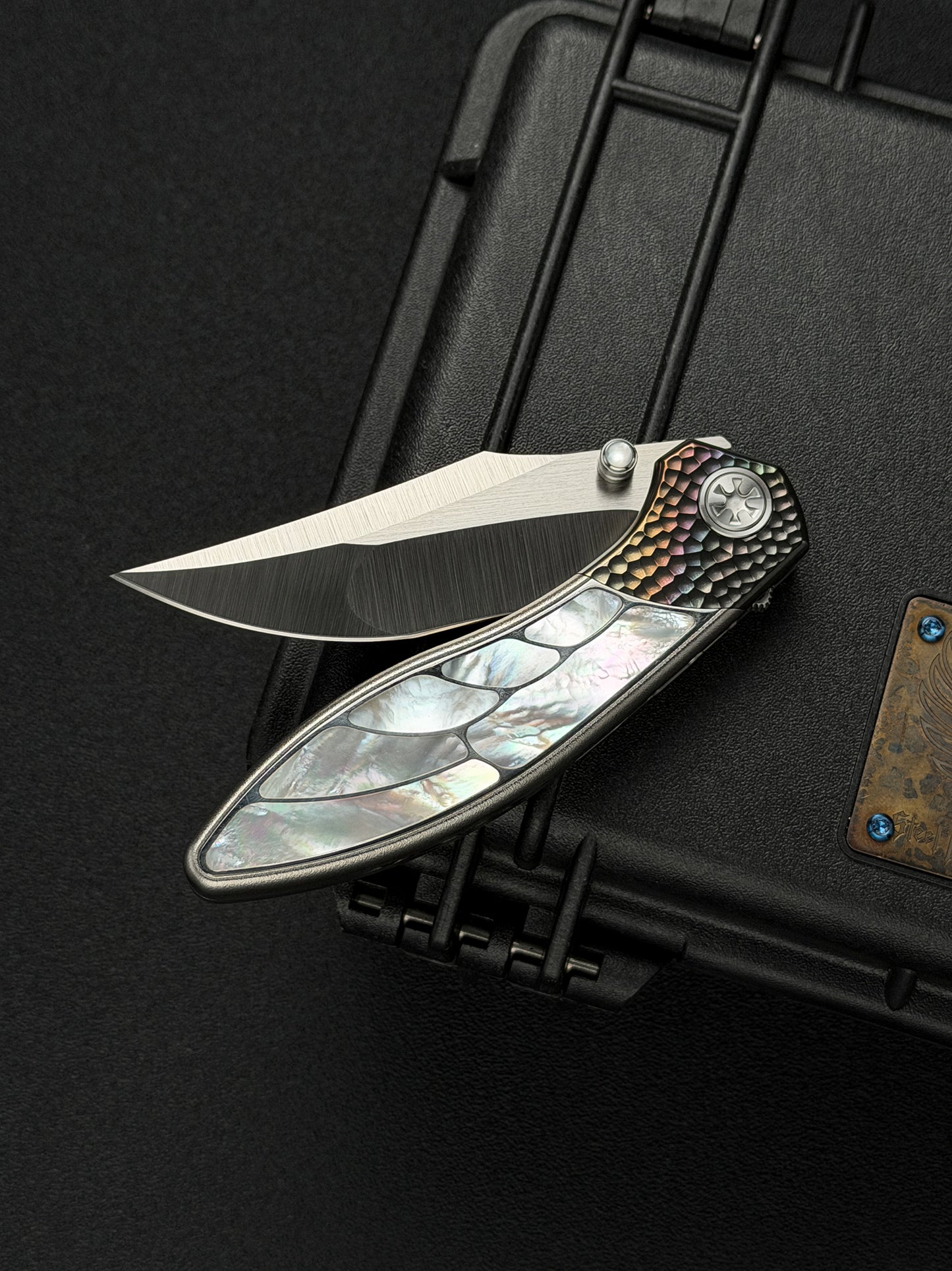 Infinite Charlie Knives Raku II M390 Brushed Hollow-Ground Titanium Mother-of-Pearl Custom Folding Knife