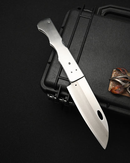 Rare Katsuhiko Miura Handmade Folding Steak Knife – ATS-34 / Tiger & Dragon Engraving / Stainless Steel Handle