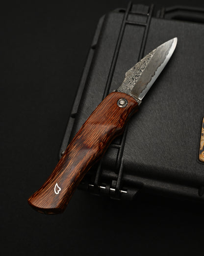 Kazushi Machida Handmade Higonokami-Style Folding Knife – Hand-Forged Damascus / One-Piece Wood Handle / Japan