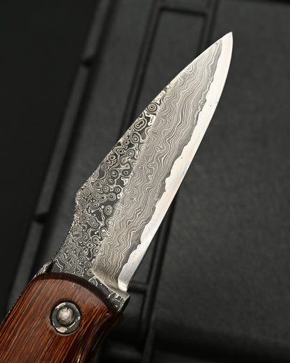 Kazushi Machida Handmade Higonokami-Style Folding Knife – Hand-Forged Damascus / One-Piece Wood Handle / Japan