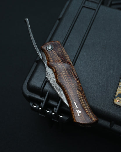 Kazushi Machida Handmade Higonokami-Style Folding Knife – Hand-Forged Damascus / One-Piece Wood Handle / Japan