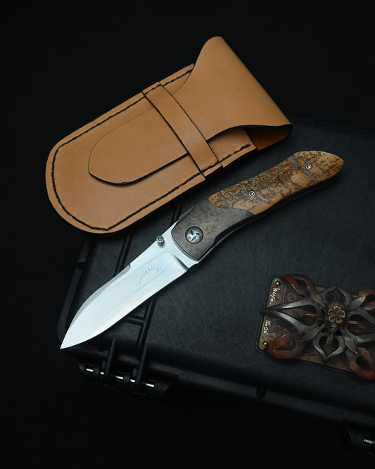 Rare ONE-OFF Kazuyuki Sakurai “Hayate” Custom Folding Knife – AEB-L / Anodized Titanium / Mammoth Ivory / Opal Inlay