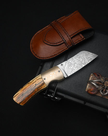 Rare Kazuyuki Sakurai “Shiden” Handmade Custom Folding Knife – RWL-34 / Mokume Gane / Mammoth Ivory
