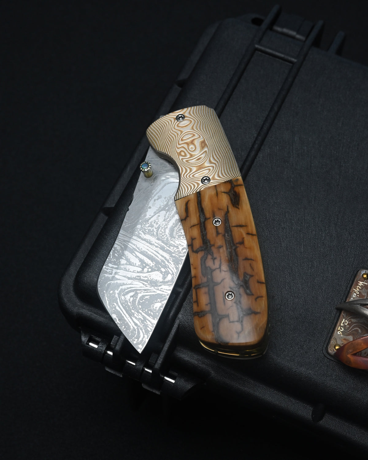 Rare Kazuyuki Sakurai “Shiden” Handmade Custom Folding Knife – RWL-34 / Mokume Gane / Mammoth Ivory