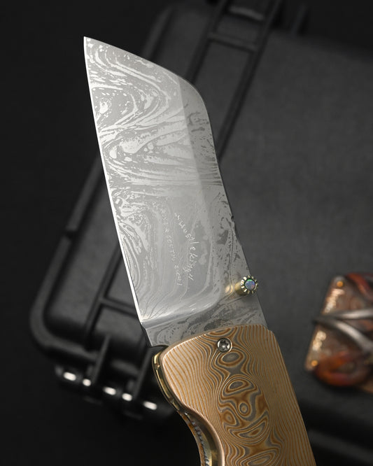Rare Kazuyuki Sakurai “Shiden” Handmade Custom Folding Knife – RWL-34 / Mokume Gane / Mammoth Ivory